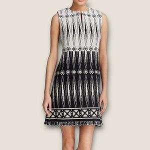Tory‎ Burch Savora Runway Dress Black White Sleeveless Printed Mini Women’s 8
